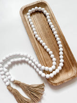 White Wood Bead Garland w/Tassels
