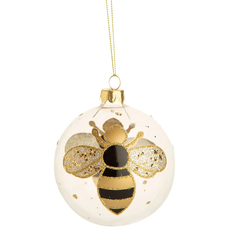 Glittered bee glass ornament